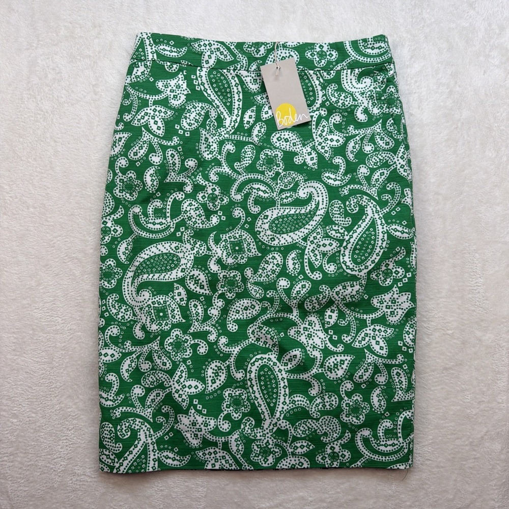 Boden Paisley Pencil Skirt Womens Size 6R Green Work Knee Length